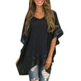 thumbnail image 1 of Women Sequin Spliced Short Sleeve V Neck Asymmetric Hem Shirt, 1 of 5