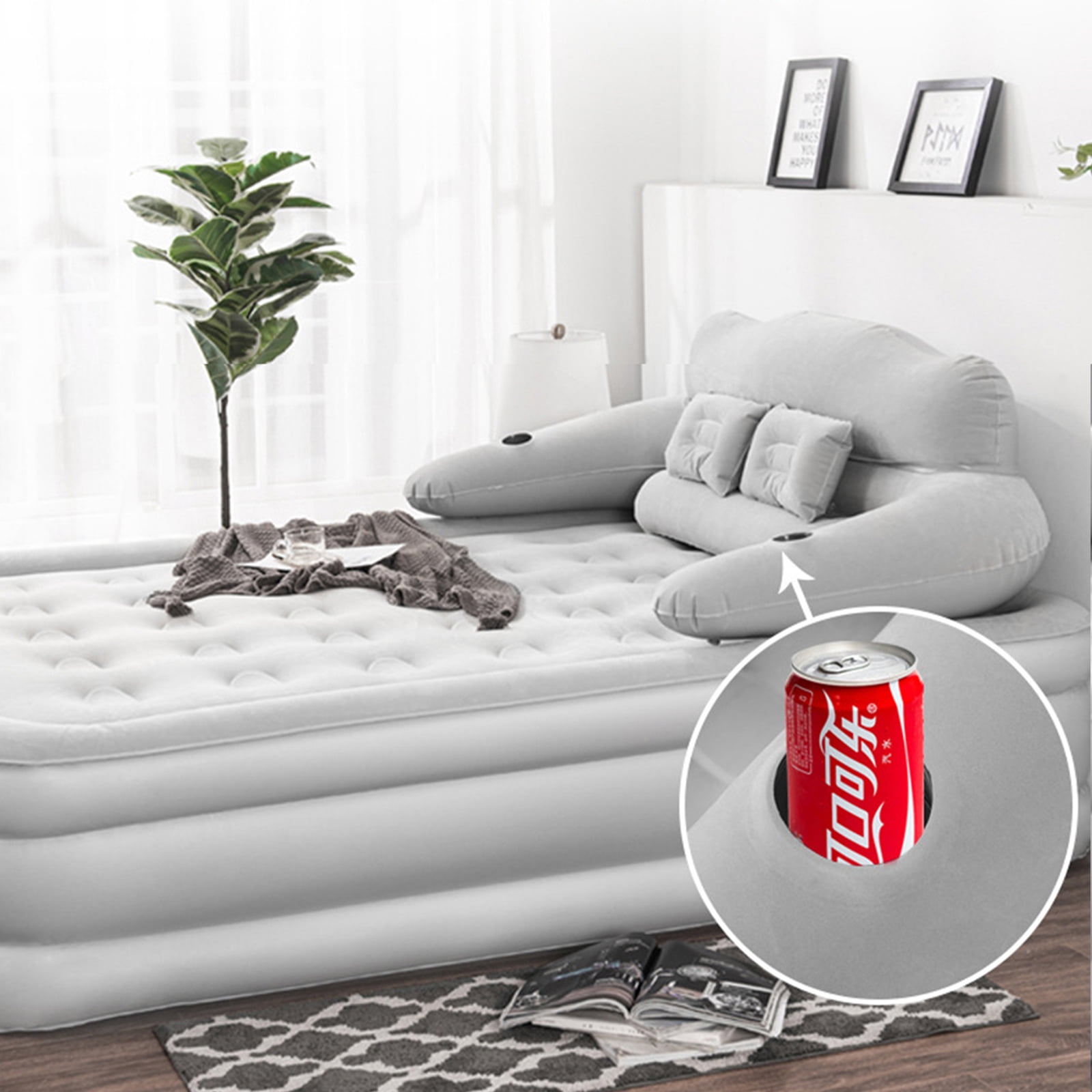 SLLINGLUO 18" Portable Air Bed with Pump, Inflatable Air Mattresses with Headboard, Queen