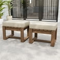 thumbnail image 2 of INTER HUT 2 Pieces Outdoor Patio Wood Ottomans, Outdoor Footrest Furniture with Beige Cushions, 2 of 7