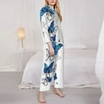 thumbnail image 3 of Goofa Blue Flying Butterflies Printed Women’s 2 Piece Pajama Set Super,Pajamas Women's Long Sleeve Sleepwear Soft Button Down Loungewear Pjs Lounge Set Nightwear-, 3 of 9
