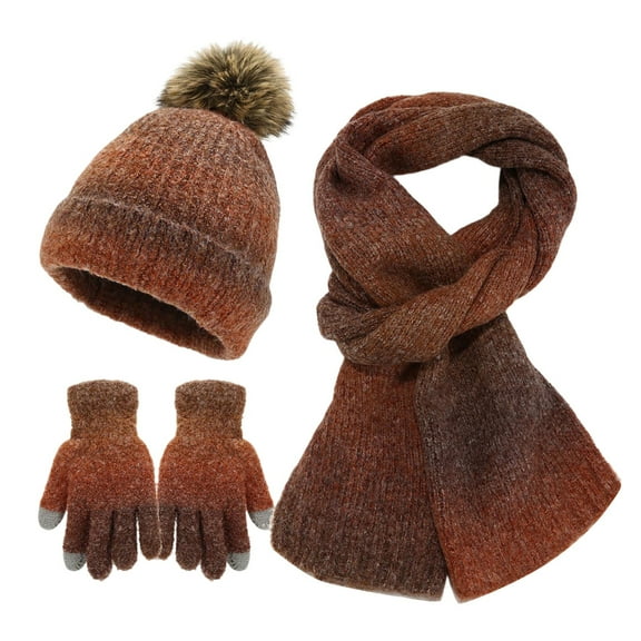 SUSUSU Ladies' Fashion Winter Set, Bow Design Hat Scarf Gloves, Warm Three-Piece