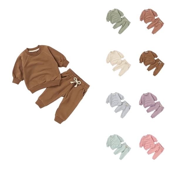 Children's Solid Color Long Sleeve Crew Neck Hoodie & Pants Set, Organic Cotton Toddler Boys Sweatsuit, Casual Fall Outfit 2-Piece Clothing Set