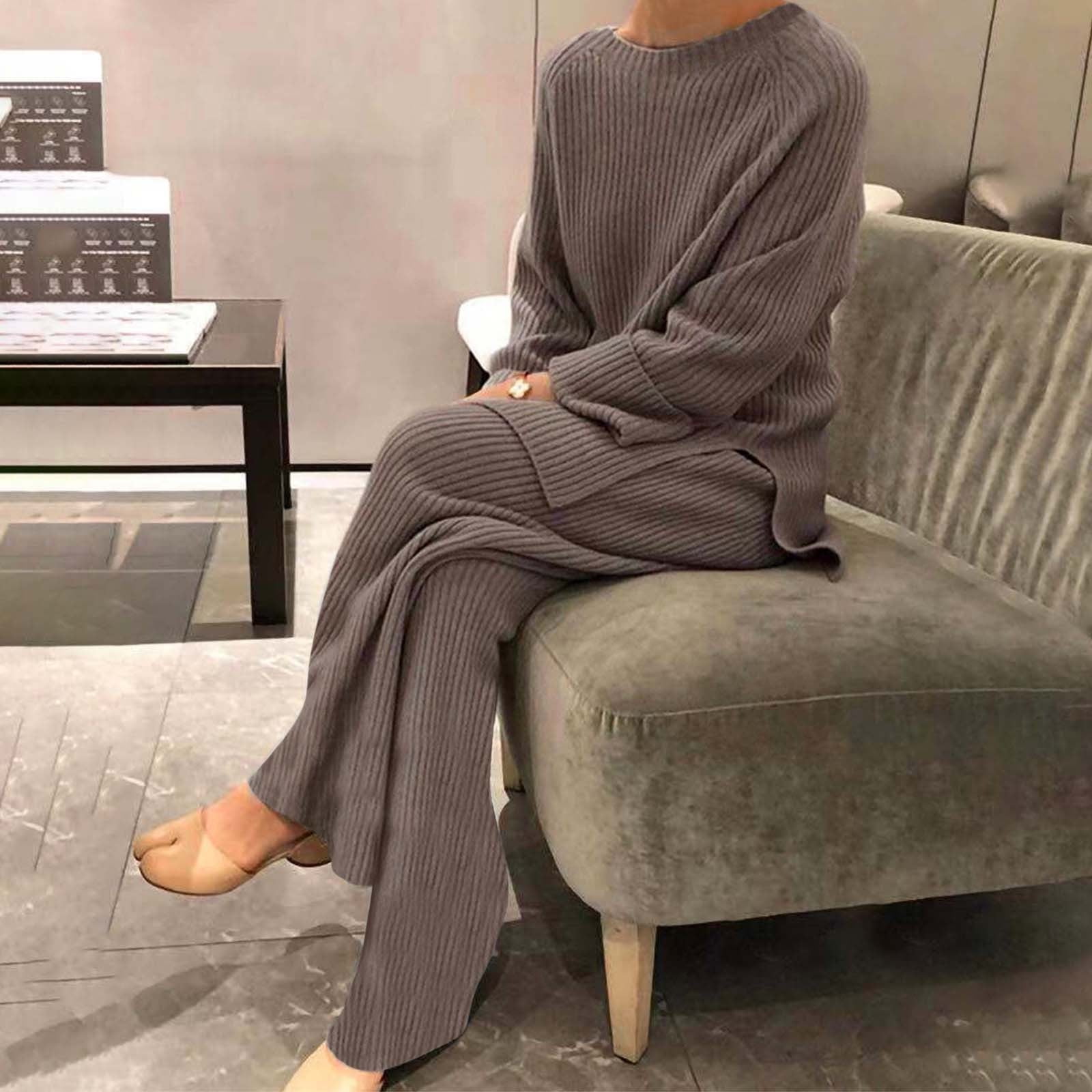 Ensemble Décontracté Femme 2 Pièces - Pull Maille & Pantalon Large - Confort Toute La Journée - 2