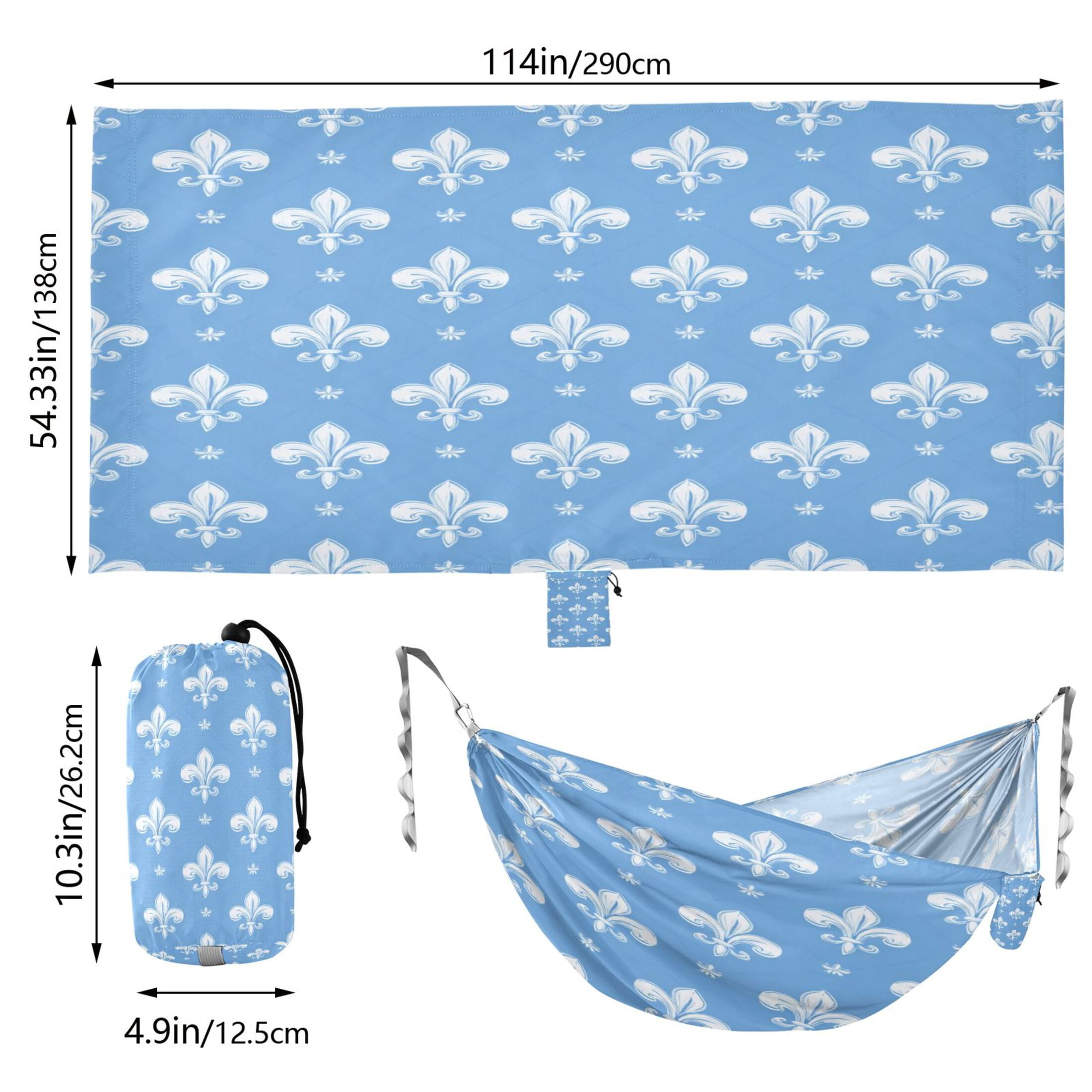 Hammock Camping Hammock Nylon Portable Hammock Travel Camping Hammock Fleur De Lis Sky Blue Motif