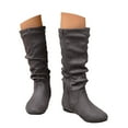 thumbnail image 3 of Xiaoxatg Ladies Fashion Solid Color Suede Pleated Pile Mid-Calf Boots British Style for Women with Flat Bottom Design 6.5 Grey, 3 of 7