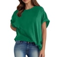 thumbnail image 2 of YOUSNH Womens Casual Spring Summer Solid Short Sleeve O Neck Loose T Shirt Top T-shirts for Women 2024 Green L, 2 of 7