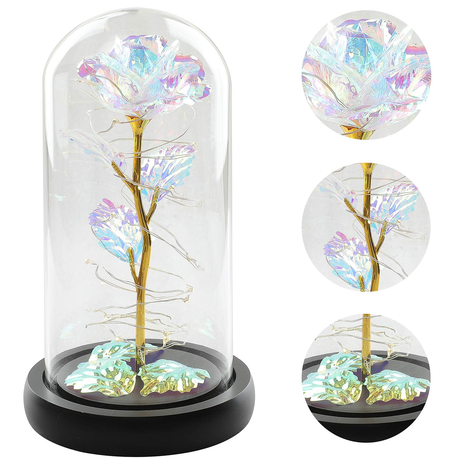 Roses Artificial Flowers Glass Box Dome Romantic Gifts for Wedding Home Decor