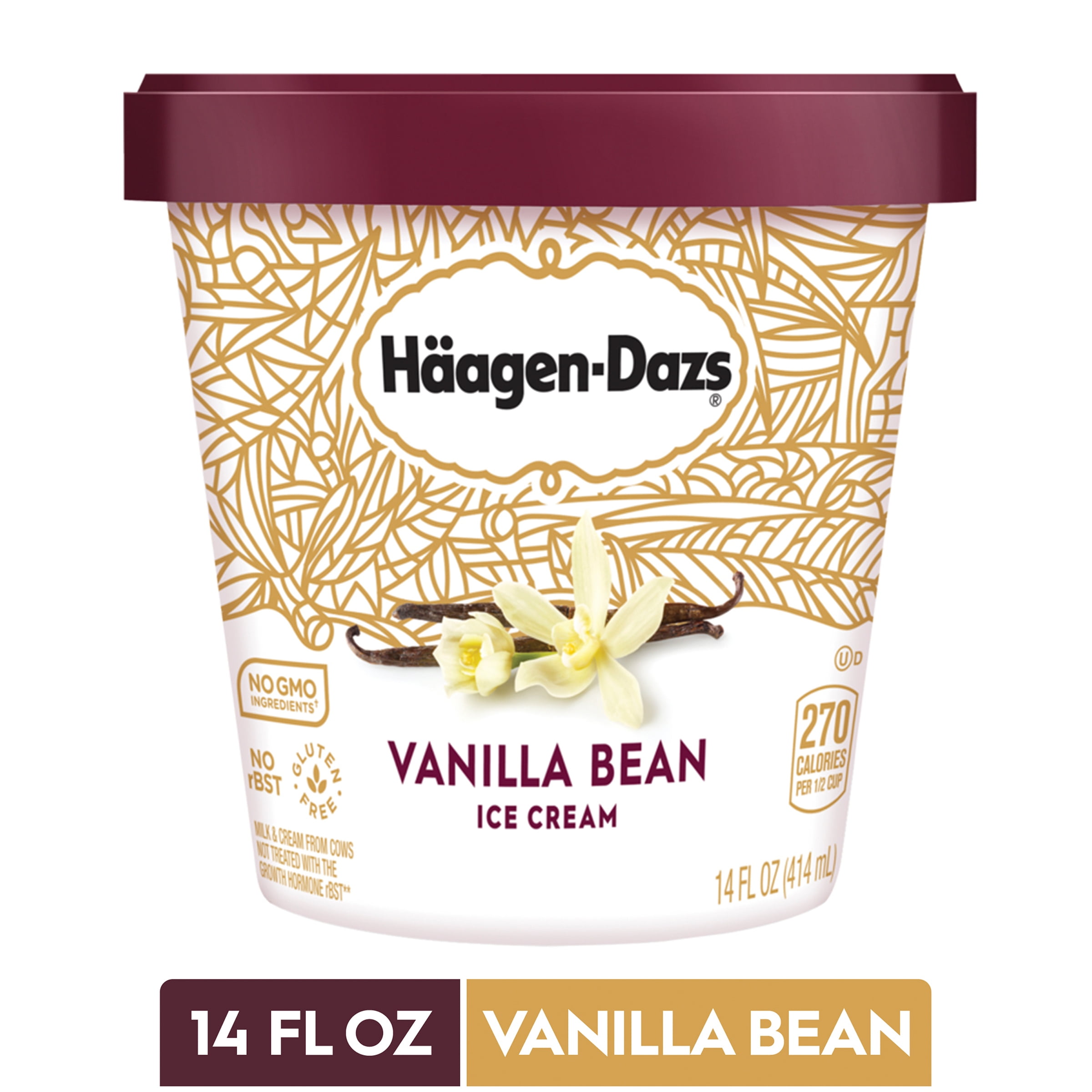 HAAGENDAZS Ice Cream, Vanilla Bean, 14 Fl. Oz. Cup No GMO