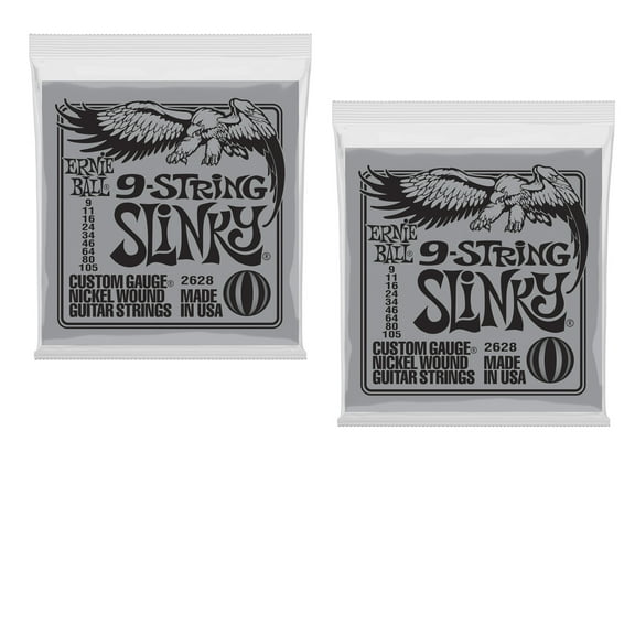 2 PACK Ernie Ball 2628 9-String Slinky Nickel Wound Electric Guitar Strings (9 - 105)