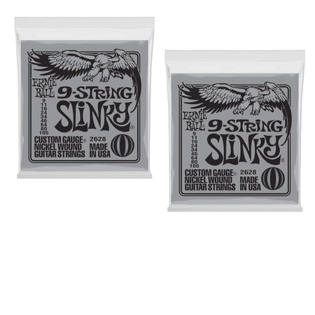 2 PACK Ernie Ball 2628 9-String Slinky Nickel Wound Electric Guitar Strings (9 - 105)