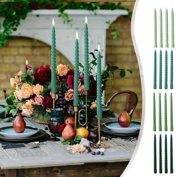 Fiudx Juego de Velas Largas Verdes, Elegante Decoración para Bodas y Fiestas, Iluminación Multiusos para El Hogar, Navidad o Ceremonias, Paquete de 4, Tamaño 2 X 2 X 25 Cm, Sin Aroma.