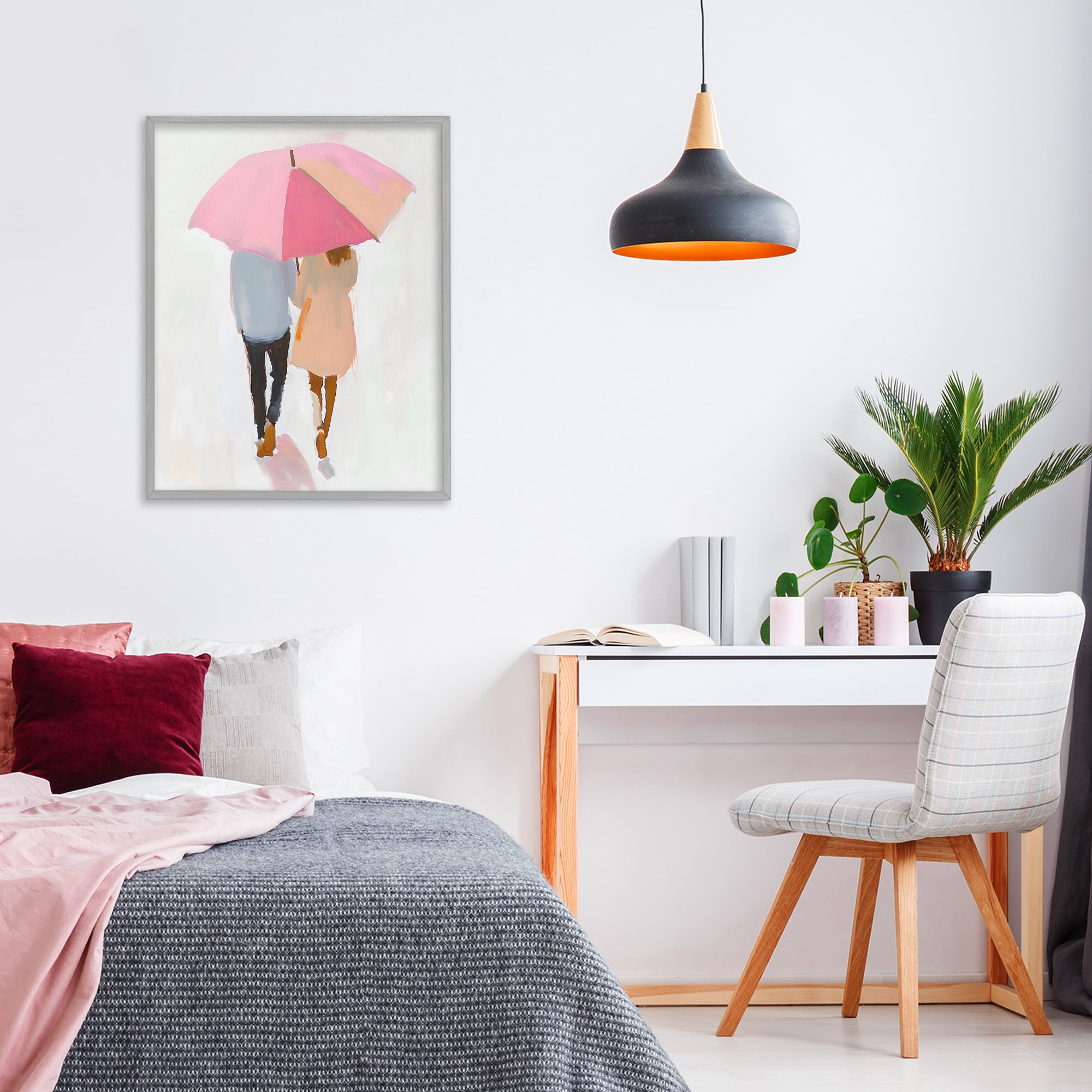 Stupell Industries Couple Stroll Under Umbrella Gray Framed Giclee Art, design by The Prints Vibe