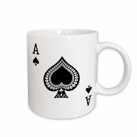 3dRose Ace of Spades playing card - Black spade suit - Gifts for cards game players of poker bridge games, Ceramic Mug, 11-ounce
