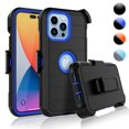 thumbnail image 1 of Belt-Clip Holster Case for iPhone 14 Pro, Drop Protection Full Body Rugged, Heavy Duty Shockproof Locking Swivel Holster Kickstand Phone Cover - Navy, 1 of 5