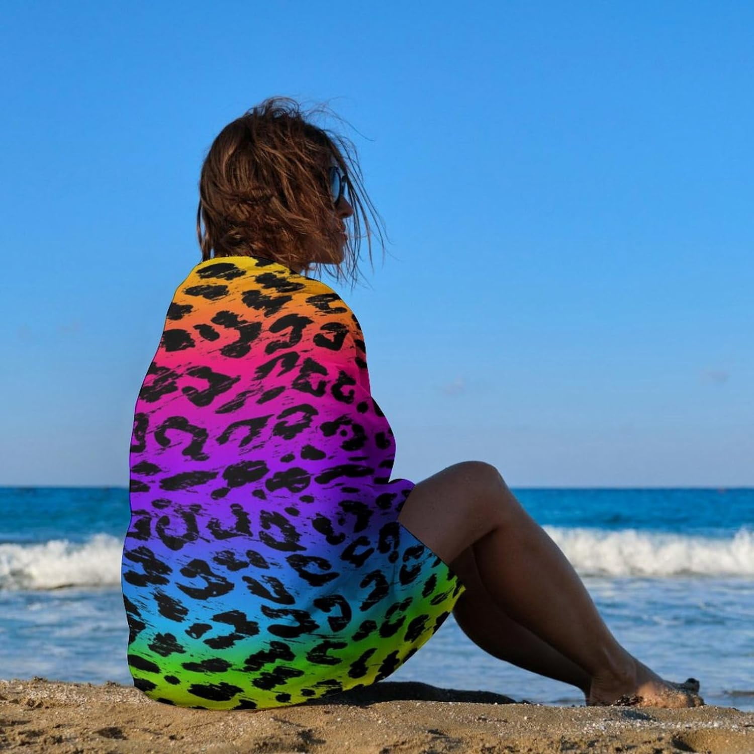 Beach Towel 31" x 51", for Rainbow Colorful Cheetah Leopard Print Bath Towels, Effective, Absorbent and Quick Dry Beach Towel, Washer Safe Towel, Eco-Friendly for Adults