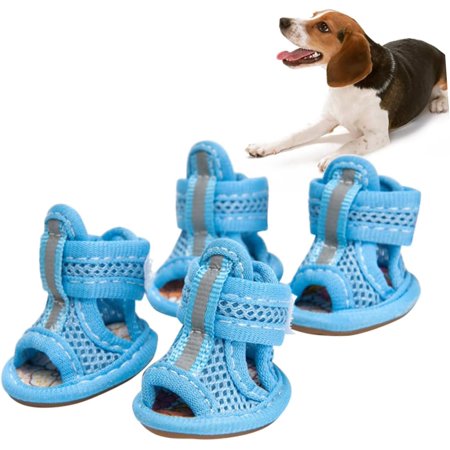 4pcs Anti Skid Dog Shoes Dog Boots Dog Sneakers Blue Shoes Pink Sandals Puppy Dog Paw Puppy Shoes Blue Pet Sock Blue Sandals Small Dog Shoes Sneaker Boots