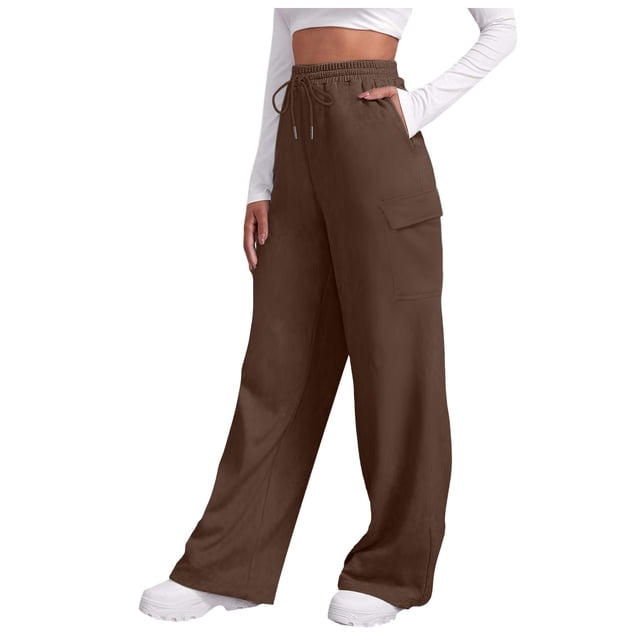 Pantalones de chándal anchos con forro polar para mujer - Pantalones de yoga de cintura alta con bolsillos - Poliéster - Tallas S-XXXL