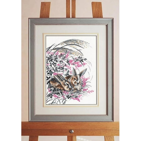UPC: 4680021533129 | Counted Cross Stitch Kit Rabbit 1428 Needlework Flowers Nature By Oven Pink Animals Gray