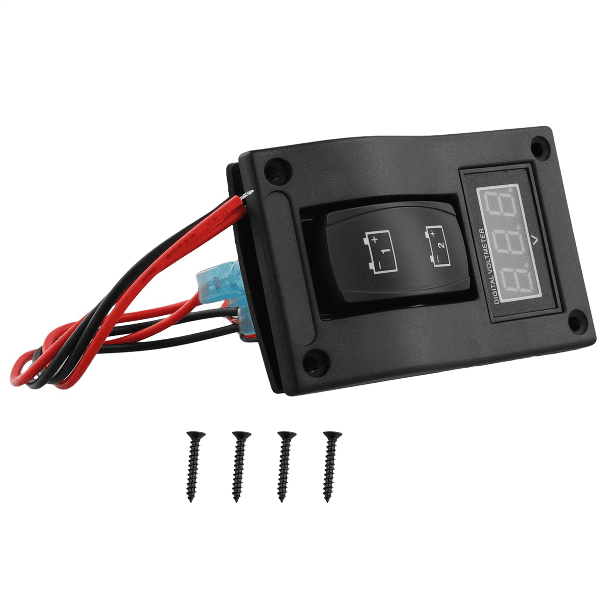 12-24V LED Dual Battery Test Panel Rocker Switch Car Truck Marine Boat Voltmeter 4P ON-OFF-ON,1 x LED Dual Battery Test Panel with Voltmeter 4x mounting screws, silicone gasket,black