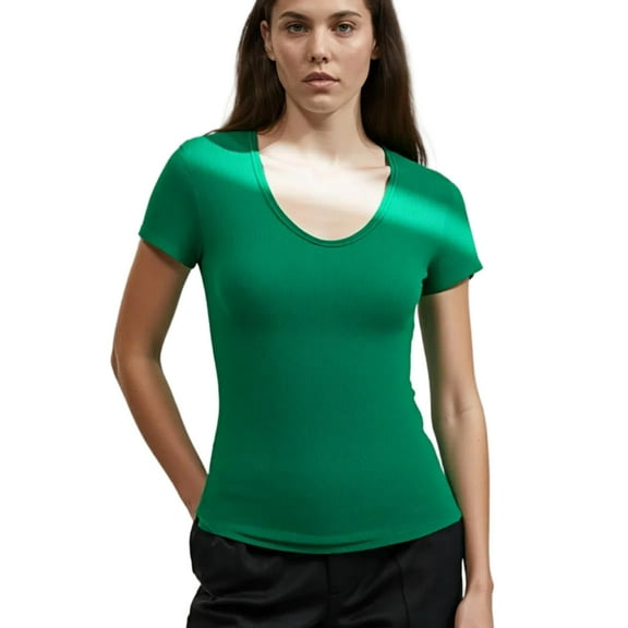 Shadowsong Women's Tencel U-Neck T-Shirts, Green, Size L