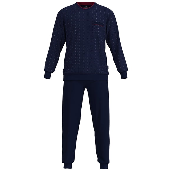 GÖTZBURG Pijama de hombre - largo, puños, cuello pico, algodón, pijama Azul XL (X-Large)