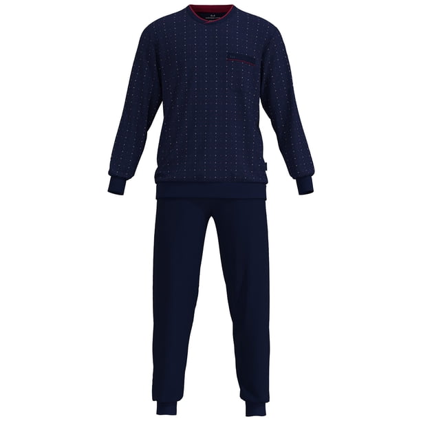 GÖTZBURG Pijama de hombre - largo, puños, cuello pico, algodón, pijama Azul M (Medium)