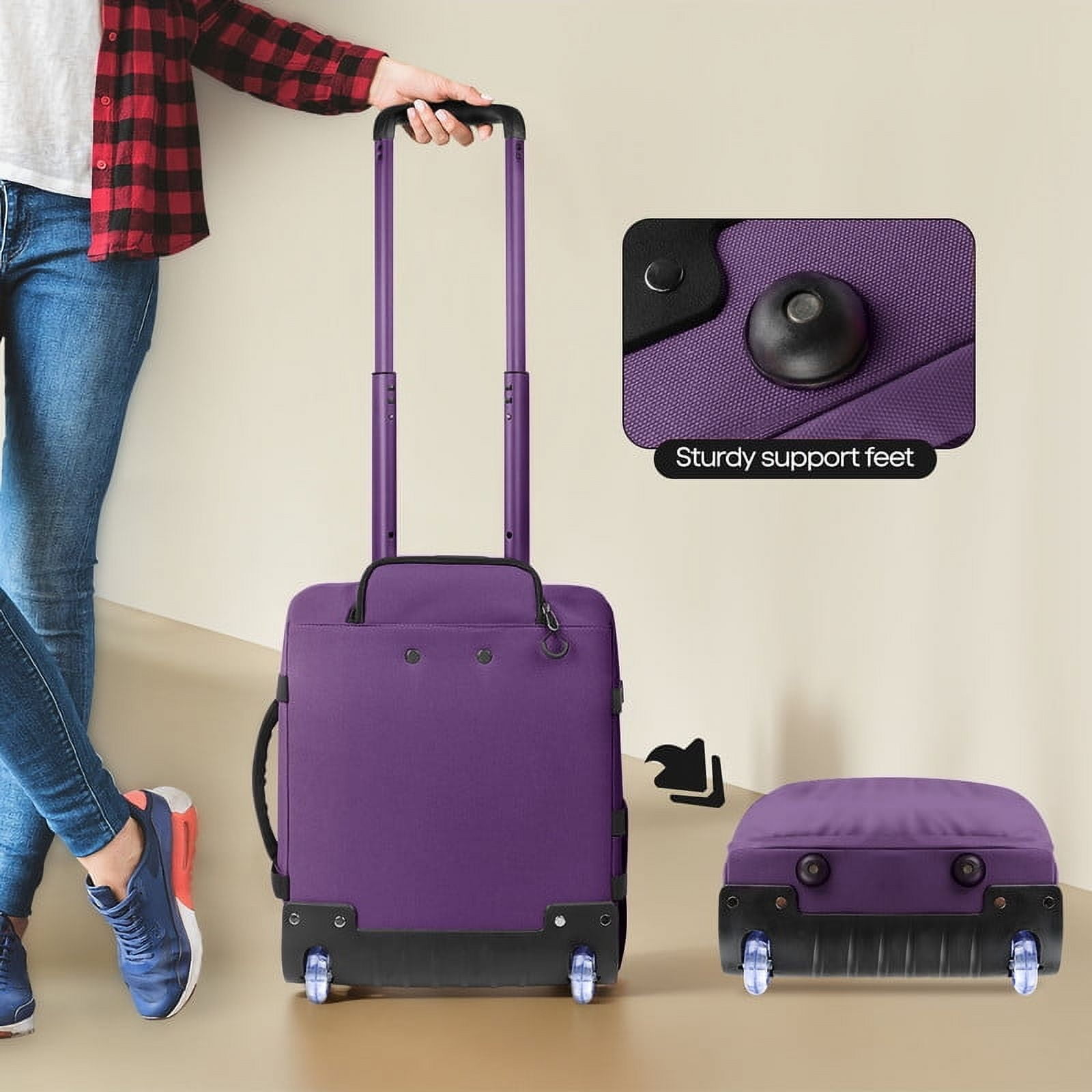 17" Underseat Carry On Luggage Airplane Approved,Water Resistant Softside Rolling Suitcase Lightweight Personal Item Travel Bag,Purple - TA069