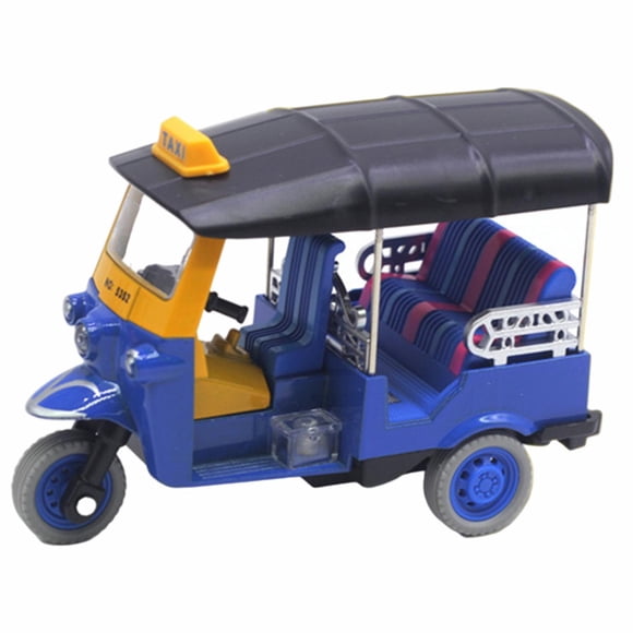 Modelo de triciclo de simulación tailandés, colecciones de modelos de vehículos, pasatiempo exquisito Azul