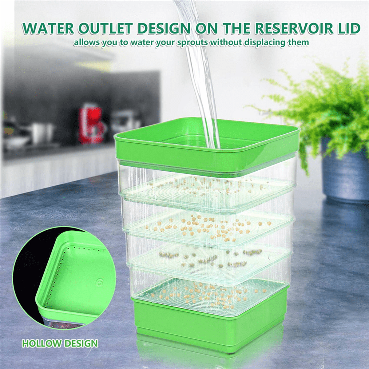 2X Bean Seed Germination Kit, Micro-Green Plant Growing Tray, Drain Four-Tier Stackable Sprout Kit