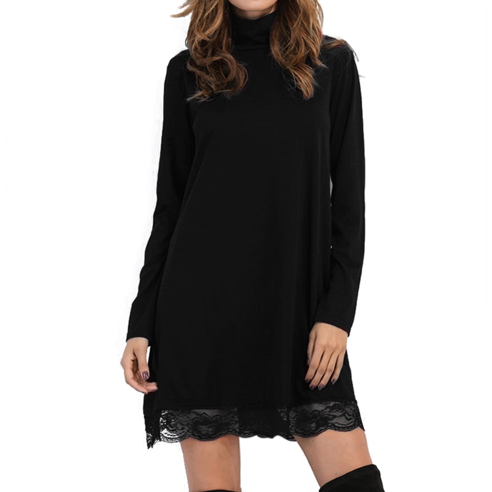 high collar black dress