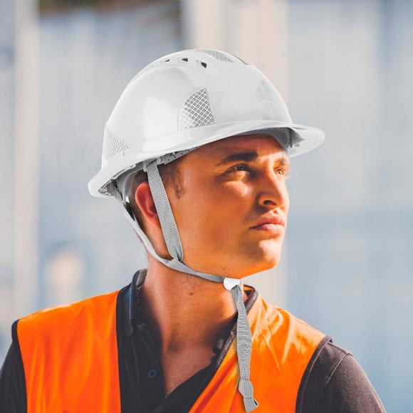 Casco de protección para el sitio de construcción Ventile ABS Casco de seguridad con raya reflectante (Blanco) Ecomeon no