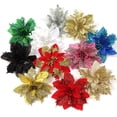 thumbnail image 2 of Cabeza de flor de Navidad con polvo de oro de simulación, flor falsa, corona de Navidad con polvo de oro de múltiples capas, decoración para árbol de Navidad, 2 of 6