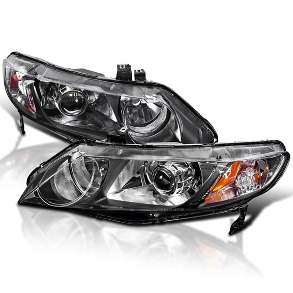 Spec-D Tuning Black Retro Projector Headlights Compatible with 2006-2011 Honda Civic 4dr Sedan, Left Right Pair Headlamps Assembly