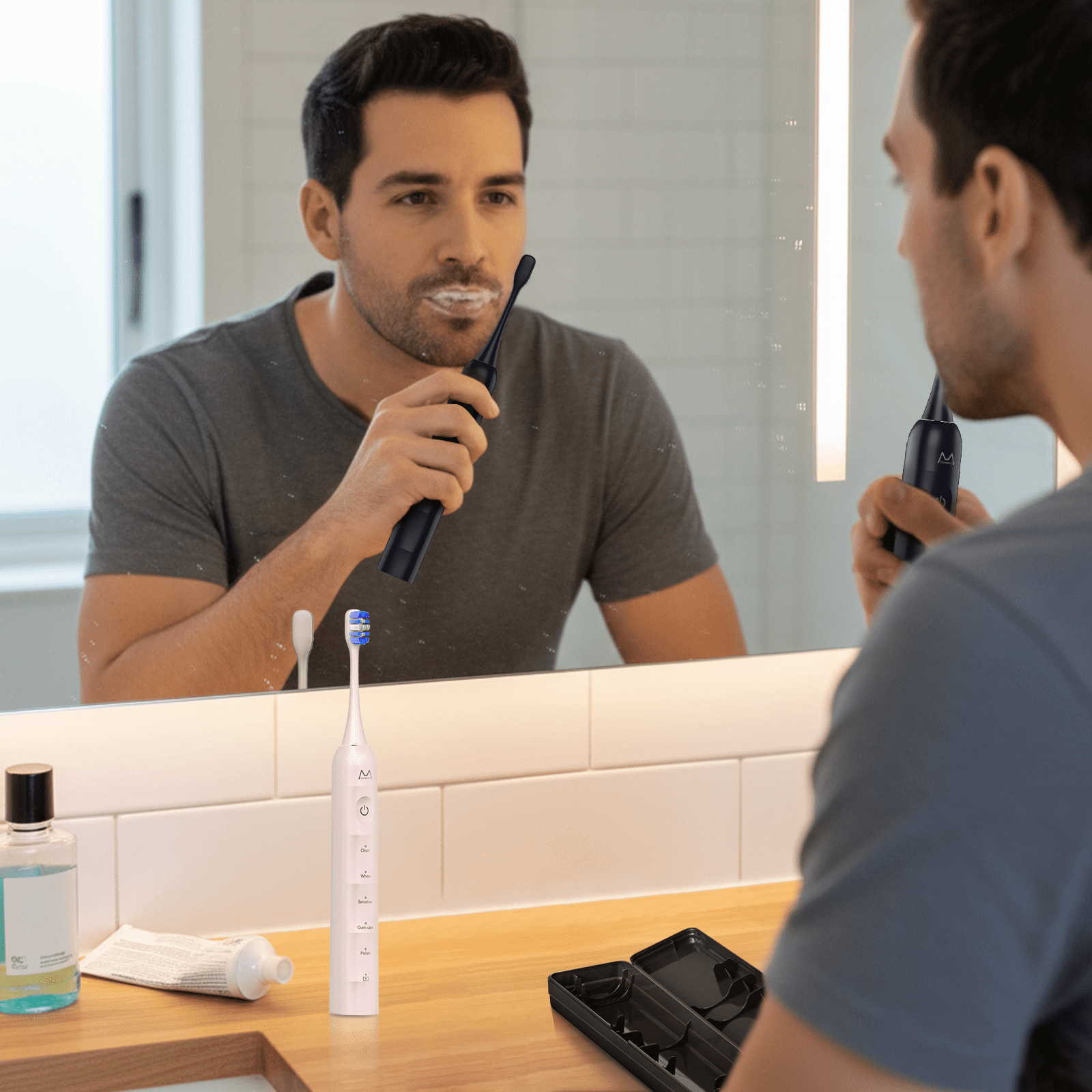 Marlincare Sonic Electric Toothbrush for Adults , Rechargeable Toothbrush,180-Day Battery Life, Blue