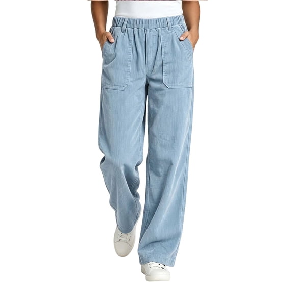 Aezemi Womens Corduroy Straight Leg Pants Winter Elastic Waist Comfy Outdoor Fashion Pants Pull on Fall Casual Workout Trousers with Pockets M