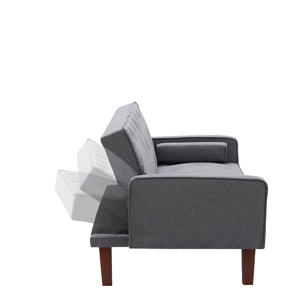 Private Jungle Grid Tufted Futon Sofa Couch/Bed with Adjustable Backrest, Gray Private Jungle Grid Tufted Futon Sofa Couch/Bed with Adjustable Backrest, Gray