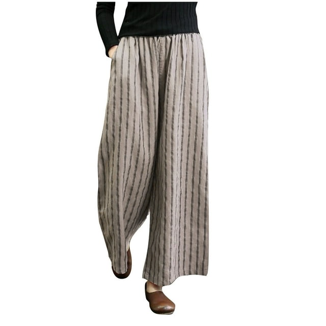VEKDONE Womens Linen Long Pants Beige L