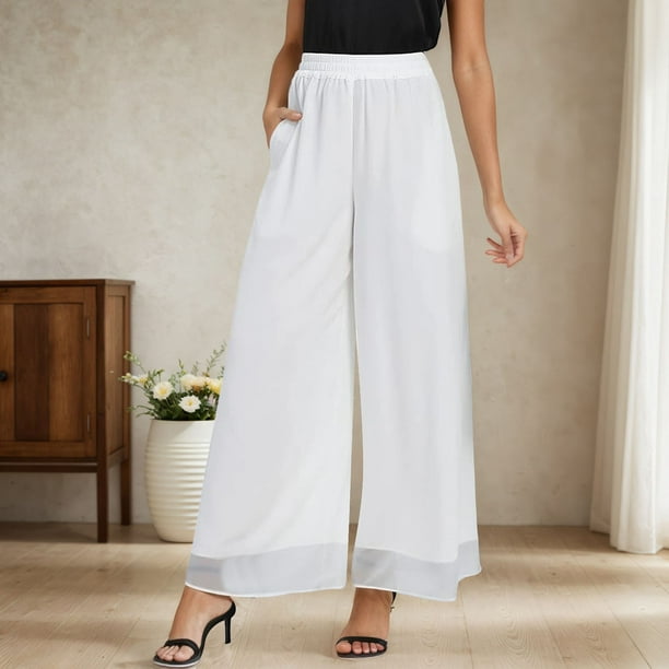 WILLBEST Pantalones Casuales para Mujer - Pantalones de Bolsillo con Cintura Elástica a Cuadros Sólidos de Moda para Comodidad y Estilo Diario - Ropa de Mujer para Salidas Informales Y Extra Grande