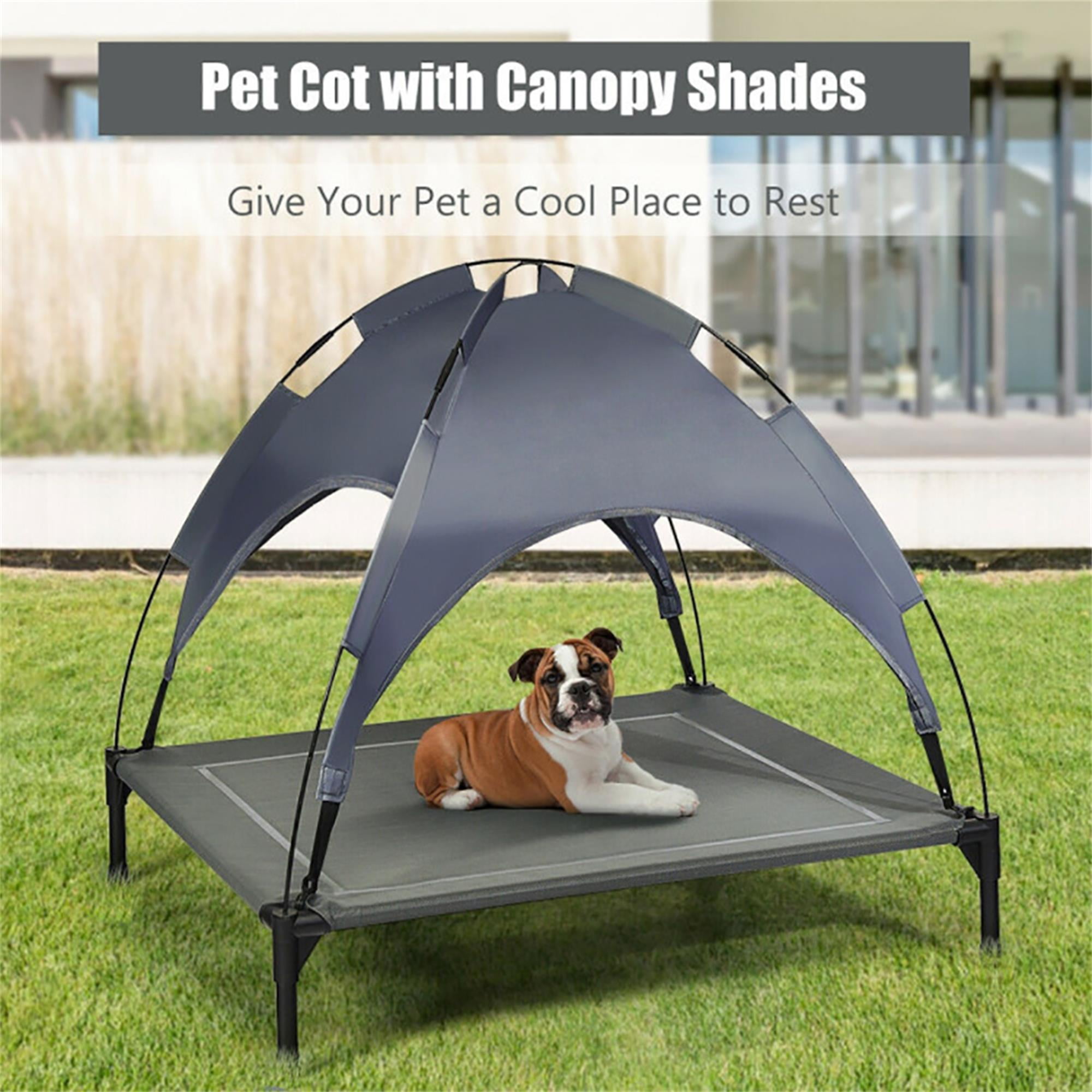 Kadyn 32" Outdoor Elevated Dog Cot with Removable Canopy Shade, Pet Bed for Camping Small Medium Dogs, Portable Cooling Raised Dog Bed with and Side for Beach, Gray
