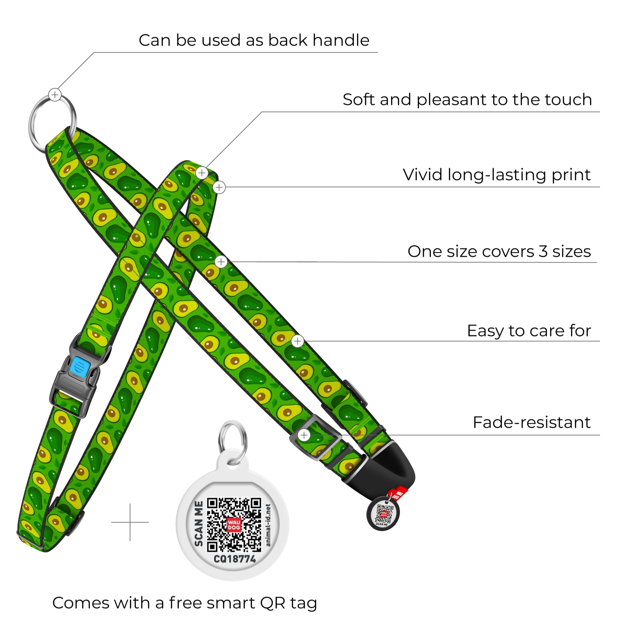 WAUDOG Nylon Overhead Harness with Unique Design | Reflective & Quick Fit Dog Vest Harness for Small Medium and Large Dogs | Adjustable Gentle Comfortable Control for Easy Dog Walking - Avocado