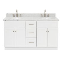 Ariel Hamlet 61 In. Double Oval Sink Vanity With 1.5 In. Carrara White Countertop In White