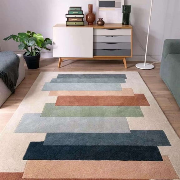 ALEF HOME Geometric Abstract Tufted Multicolor Area Rug, 8' x 10', Quick Dry