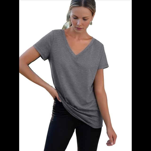 Camiseta Informal con Cuello en V para Mujer, Talla XXL, Gris