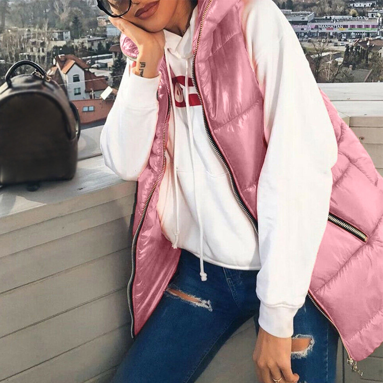 Outfit Hot Pink Down Jacket Vest Outfit Ideas Hot Pink Puffer Vest