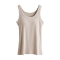thumbnail image 5 of Ribbed Tank Tops for Women Built in Bra High Neck Racerback Shelf Bra Summer Camisole Yoga Shirts Sleeveless Undershirt Beige Size S, 5 of 7