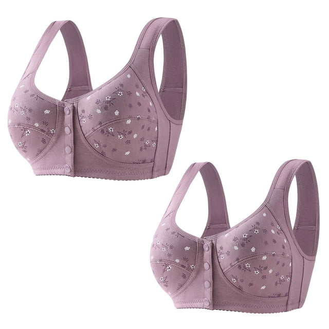ameIAEA 2 Pcs Women Front Closure Bras Push Up Button Bra Full Coverage No Underwire Everyday Bra