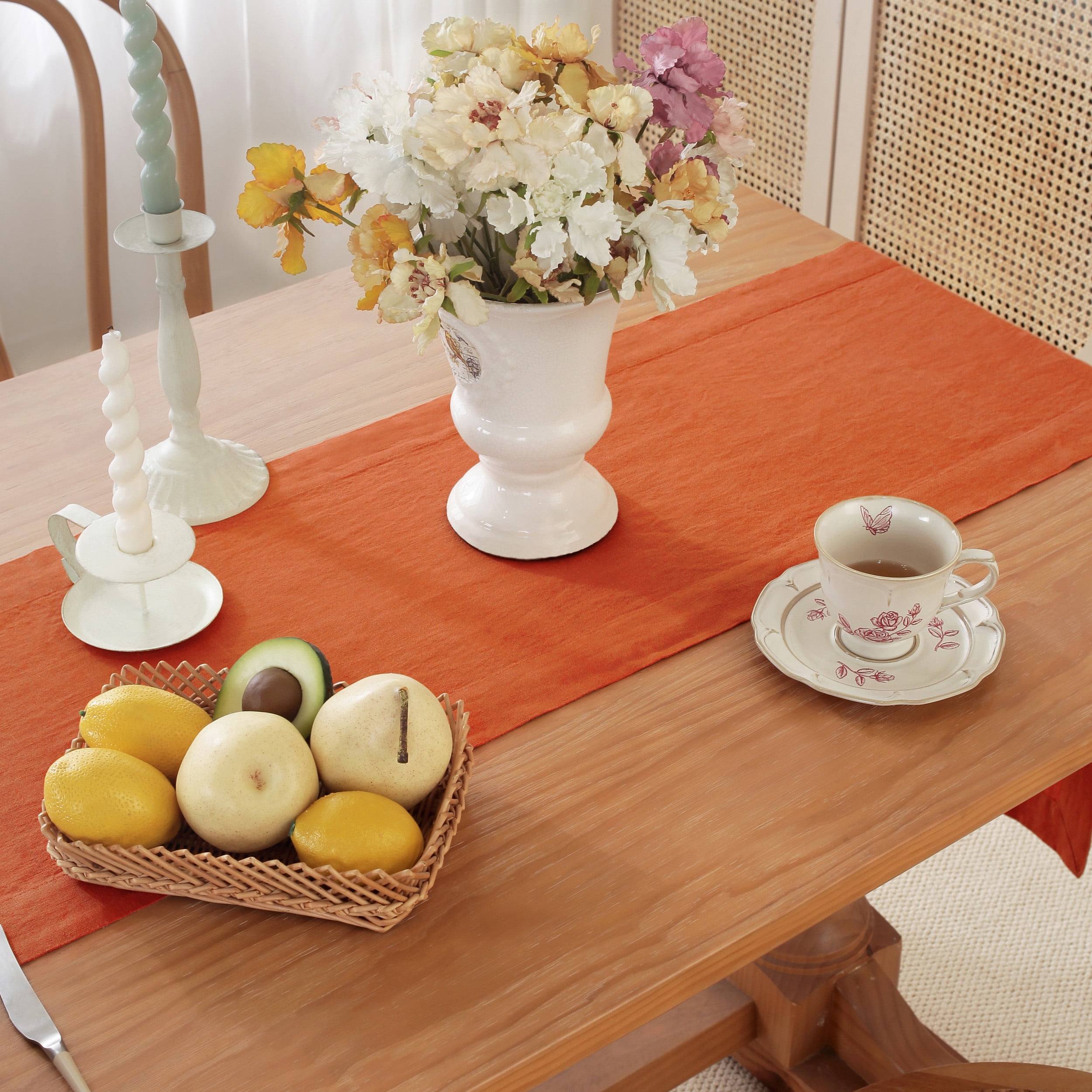 100% Pure Linen Natural Table Runner - 14x120 Inch French Linen Table Decor for Dining, Holidays, Christmas, and Weddings - Caramel