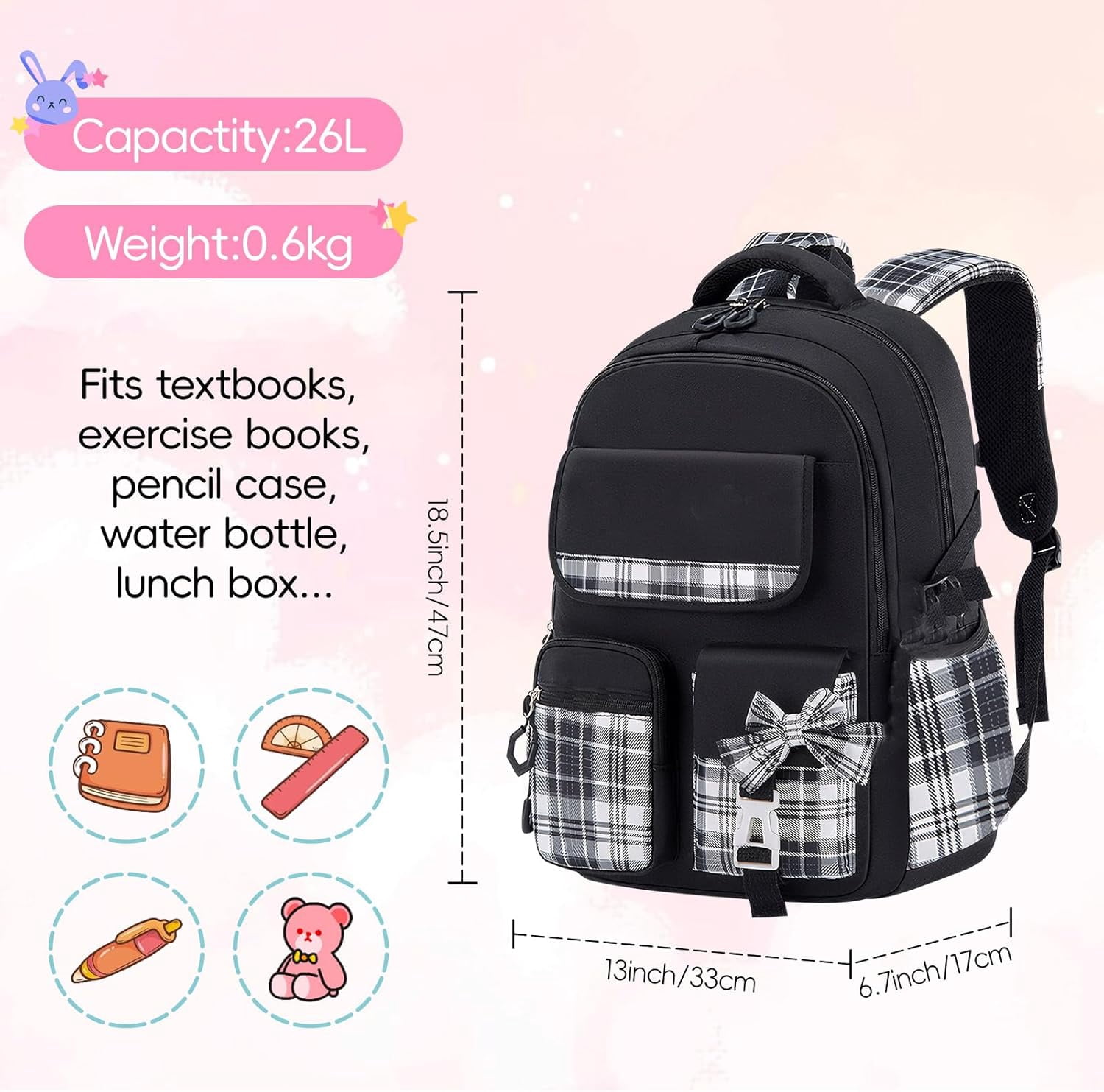 Gynky School Backpack for Girlish School Bags for Middle School Students Book Bag for Elementary Primary Kawaii Backpack