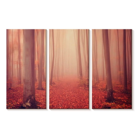 Elephant Stock Foggy Red Forest Wall Art - Horizontal Multi Panel Canvas - Living Room Wall Decor - Nature Multi Panel - Pink And Gray Decor - 23" x 14"