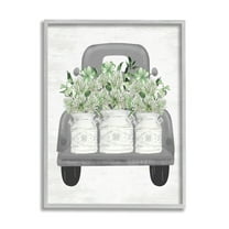 Stupell Industries Pickup Truck with Greenery Botanical & Floral Painting Gray Framed Art Print Wall Art, 11 x 14